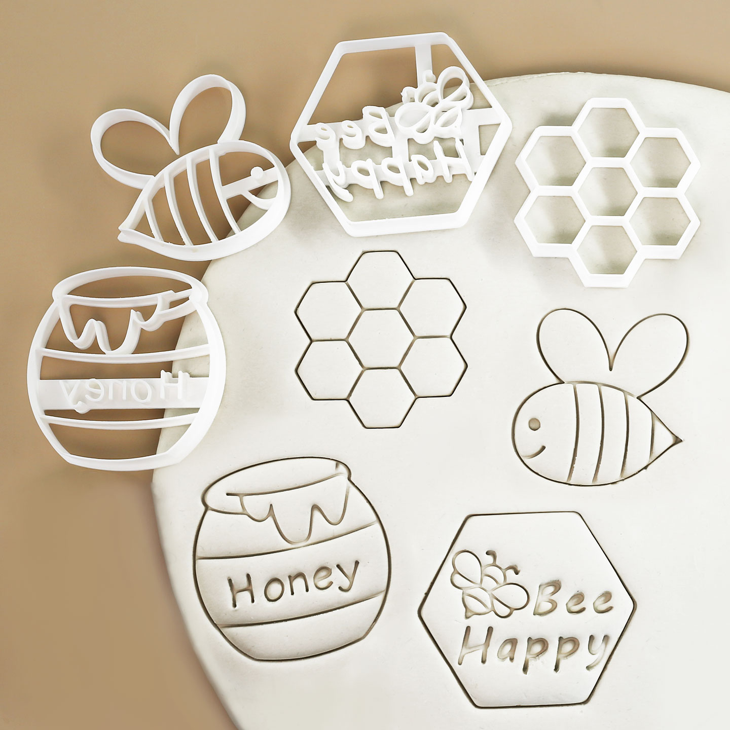 Kitchen Baking Cookies - ชุดตัดคุกกี้รูปผึ้ง 4 ชิ้น แบบรังผึ้ง แม่พิมพ์บิสกิต รูปสัตว์การ์ตูน