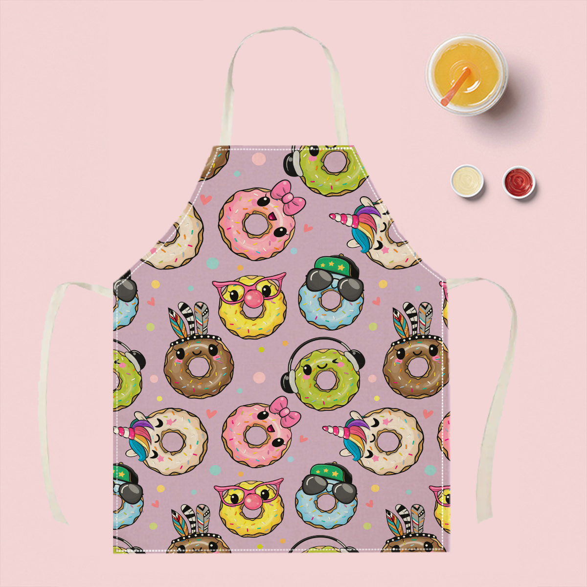 Kitchen Baking Ideas - ผ้ากันเปื้อนลายการ์ตูนโดนัทน่ารัก 1 ชิ้น ผ้ากันเปื้อนทำครัว ทำขนม ทำอาหาร
