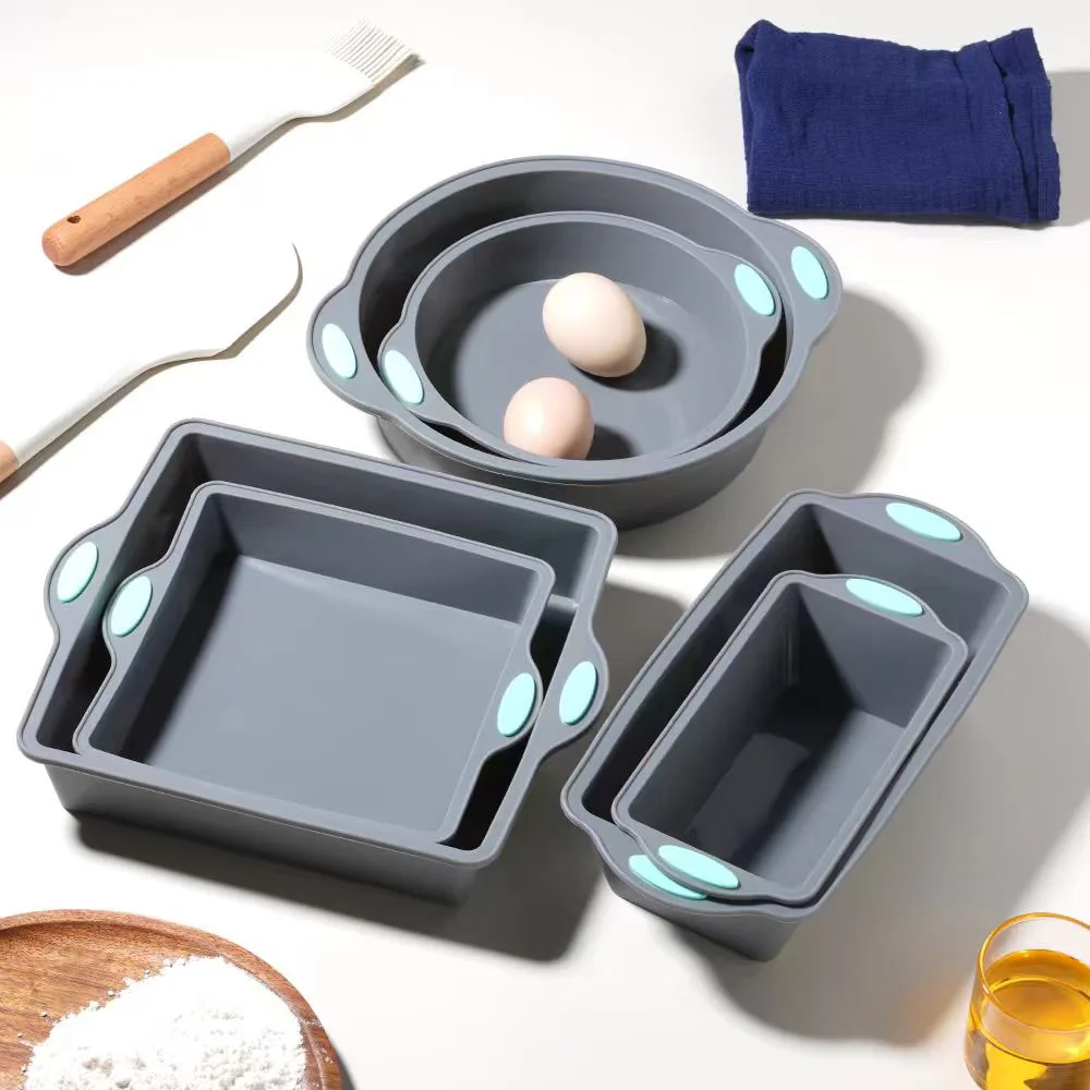 Kitchen And Baking Equipment - พิมพ์เค้กซิลิโคนทนความร้อนสีเทา 2/3 ชิ้น ถาดอบขนมแบบไม่ติดกระทะ สำหรับทำขนมปัง พาย