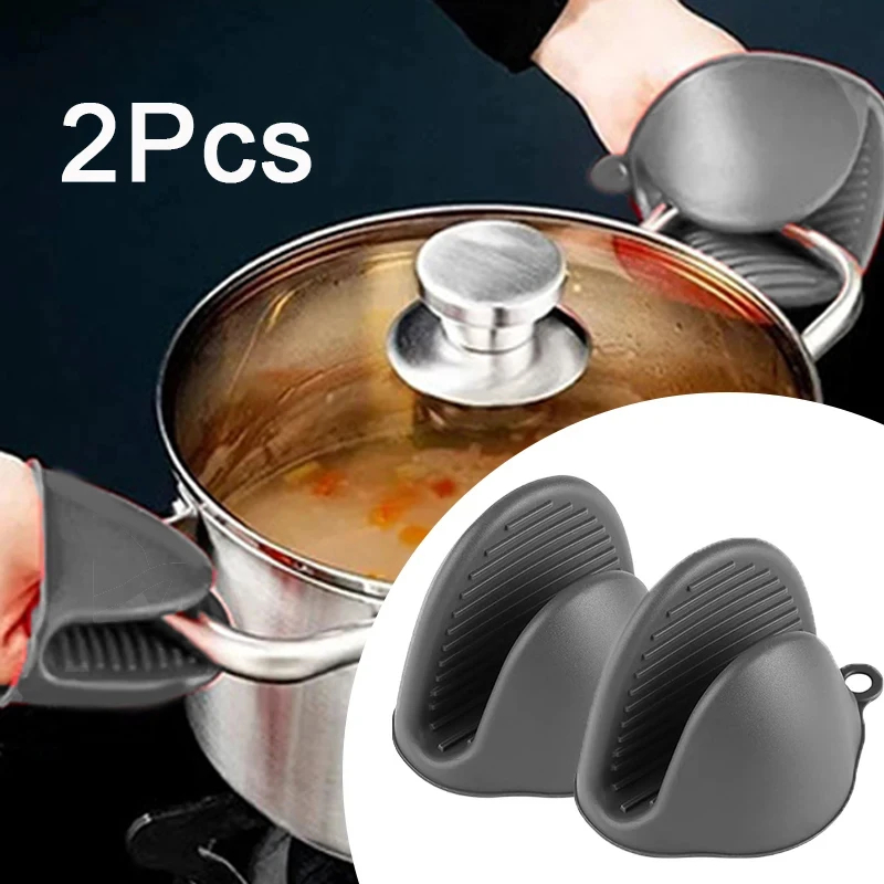 Kitchen Baking Rack - ถุงมือกันความร้อนซิลิโคนขนาดเล็ก 2 ชิ้น ถุงมือทำอาหารกันความร้อน ถุงมือกันลื่นแบบมีคลิปหนีบหม้อ ถุงมือสำหรับเตาอบ