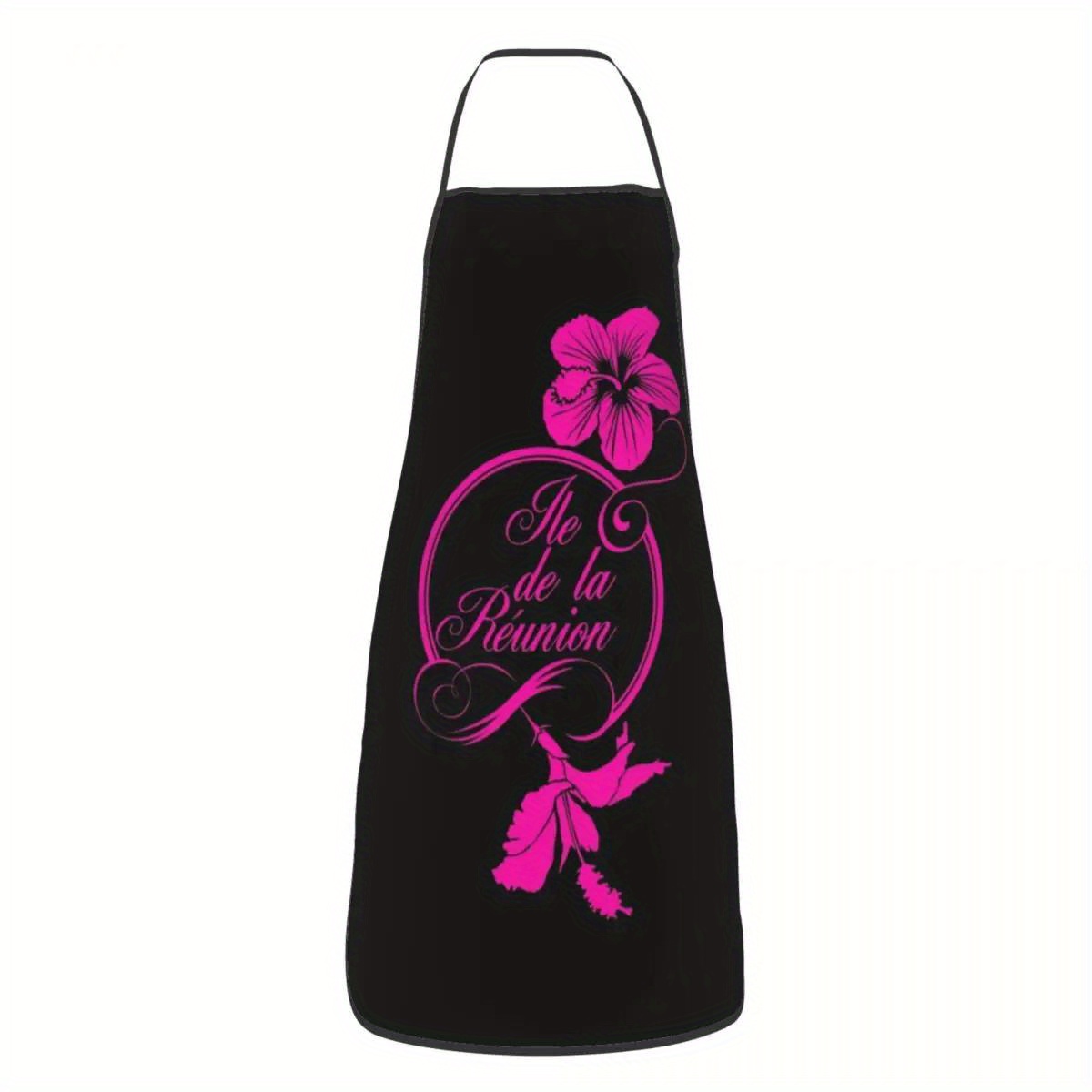 Kitchen Baking Island - ผ้ากันเปื้อนลายดอกชบาสีชมพูฟูเชีย รุ่น 974 สำหรับผู้หญิง ผู้ชาย ใช้ได้ทุกเพศ