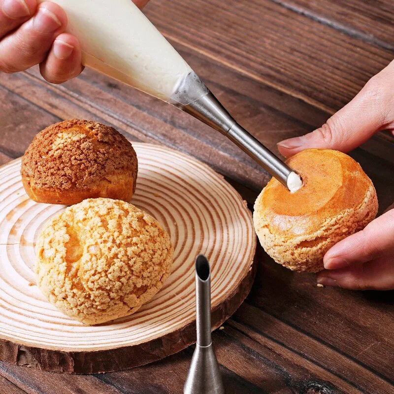 Kitchen And Baking Equipment - 1PC สแตนเลสสตีลพัฟปากเค้กพัฟครีมดอกไม้ Squeezer Western Pastry เค้กเบเกอรี่เครื่องมือกรอบปากเบเกอรี่ชุดหัวฉีด