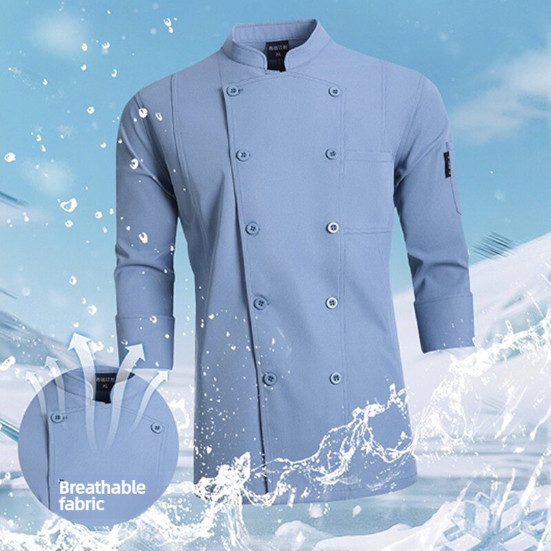 Kitchen Baker - ชุดเชฟมืออาชีพ แขนยาว เสื้อแจ็คเก็ตครัว สำหรับผู้ชายและผู้หญิง เสื้อโค้ทสำหรับเชฟ บริการอาหาร