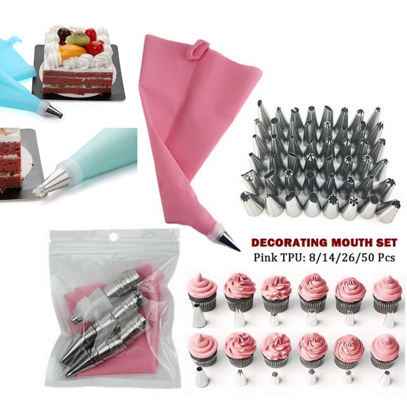 Kitchen And Baking Equipment - เครื่องมือตกแต่งเค้กมัลติฟังก์ชั่นถุงขนมซิลิโคนสแตนเลสปากเค้กซิลิโคนกระเป๋าเครื่องมือ Pastry หัวฉีด