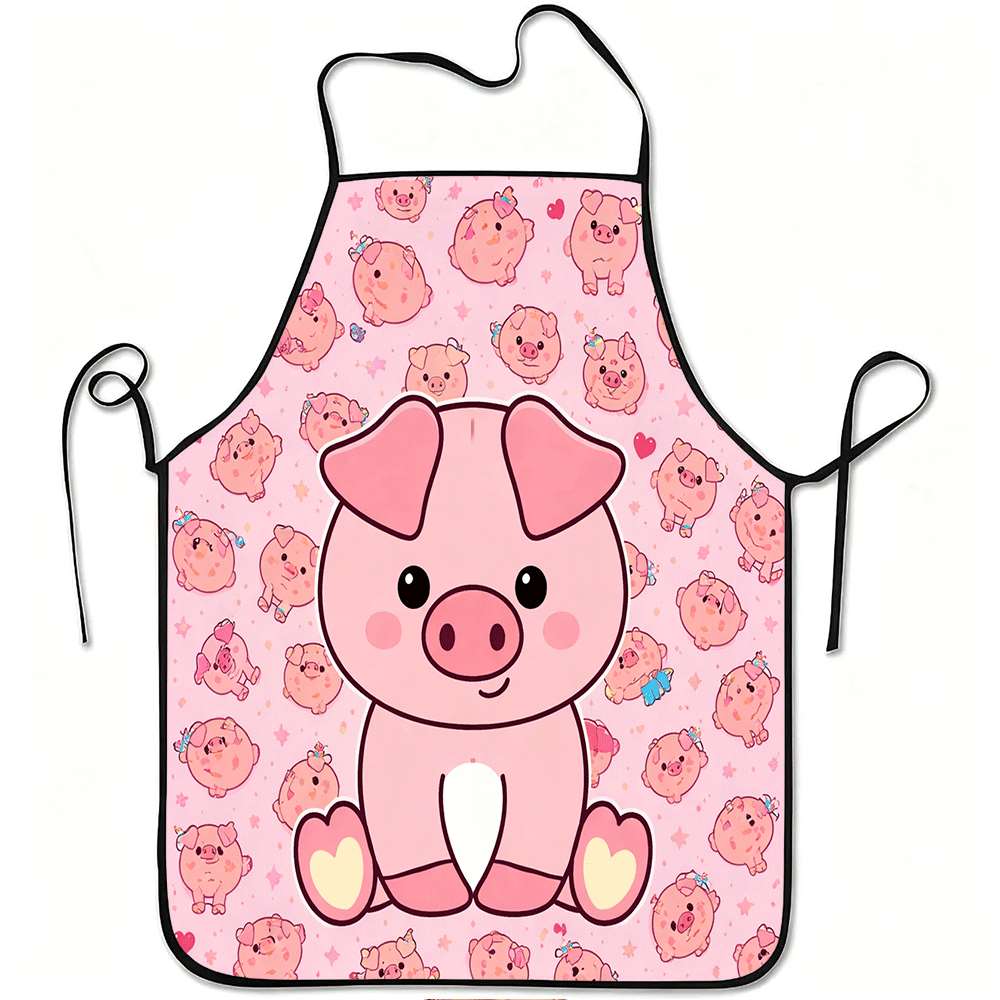 Kitchen Baking Ideas - ผ้ากันเปื้อนลายสัตว์แสนสนุก 1 ชิ้น ผ้ากันเปื้อนลายหมูสีชมพูน่ารัก ดีไซน์ย้อนยุค สำหรับทุกเพศ