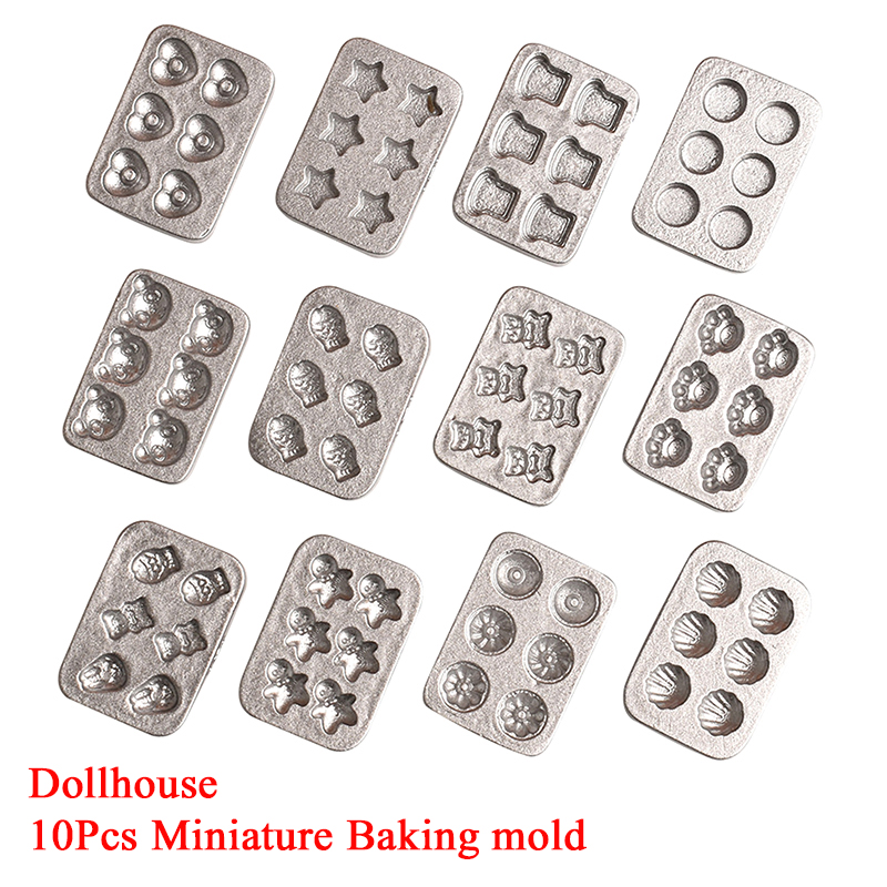 Kitchen For Baking - แม่พิมพ์อบขนมจิ๋วสำหรับบ้านตุ๊กตา 10 ชิ้น ฉากครัวจิ๋ว จานจิ๋ว แม่พิมพ์อบขนมรูปคนขนมปังขิง