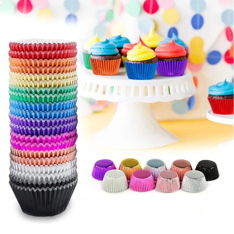 Kitchen Baking Supplies - ชุดกระดาษรองคัพเค้กสีทอง 100 ชิ้น อุปกรณ์ทำขนมอเนกประสงค์ เหมาะสำหรับงานอบขนมในครัวเรือน