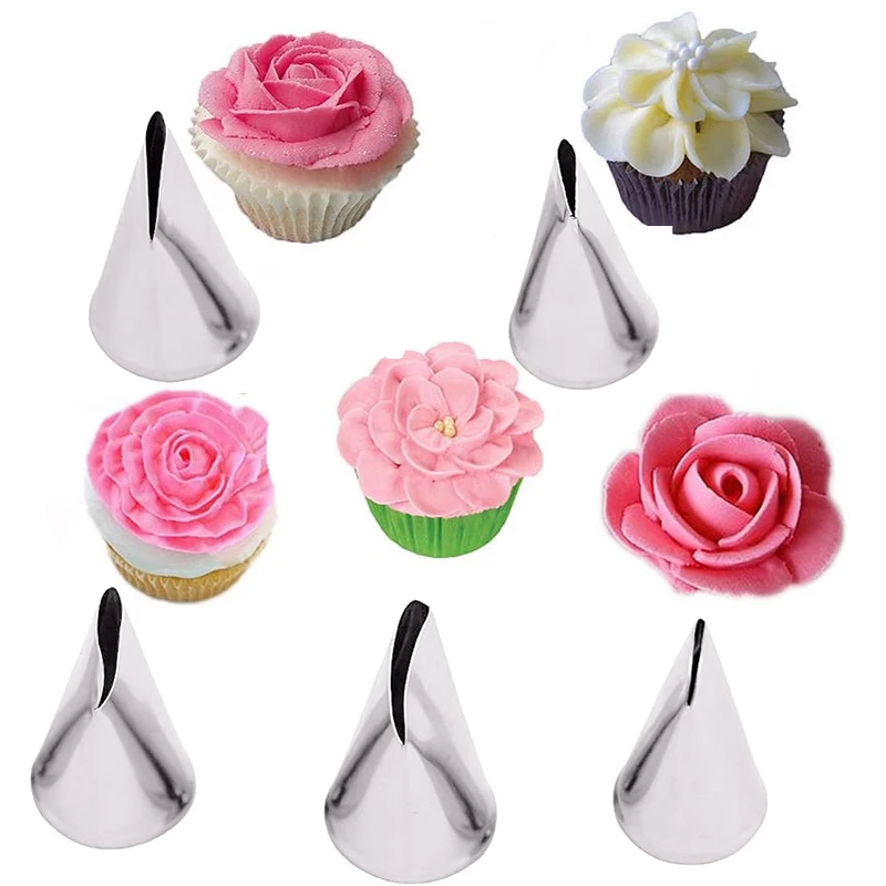 Kitchen Baking Decor - หัวฉีดรูปดอกกุหลาบดอกทิวลิป5ชิ้น5ชิ้นอุปกรณ์ที่ใช้ในครัวกลีบใบไม้ตกแต่งเล็บฟองดองครีมลอกลายขนมอบ